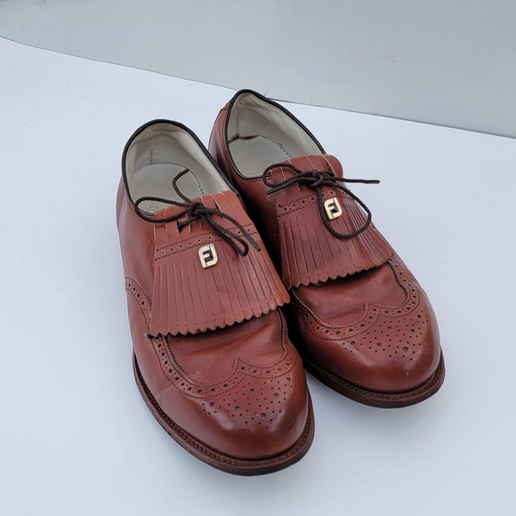 VINTAGE Footjoy Kiltie Derby Wingtip Loafergolf shoes Size 10 Cognac